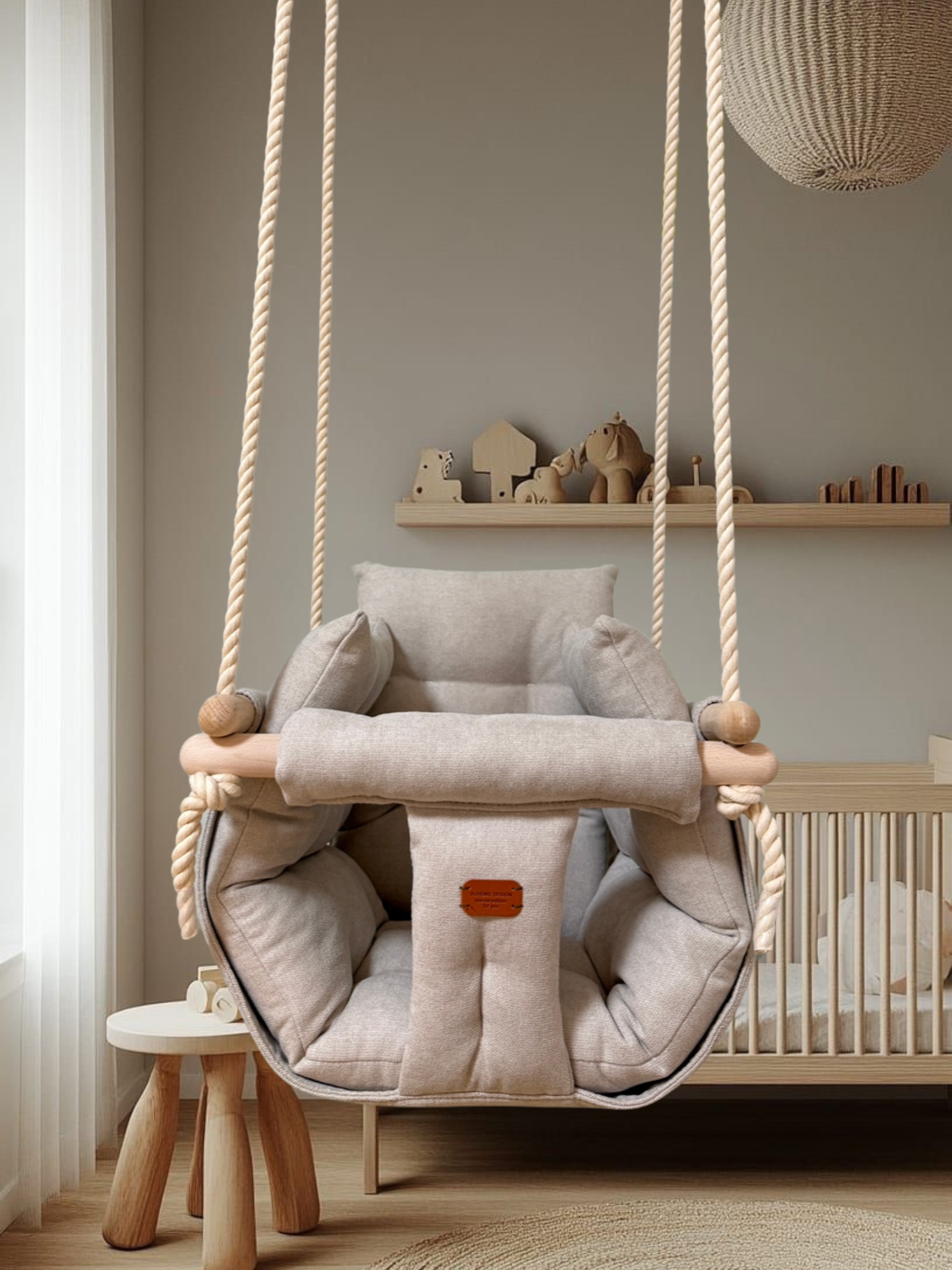 Handgefertigte beige Indoor-Schaukel für stilvolles Interieur Babyschaukel Schaukel